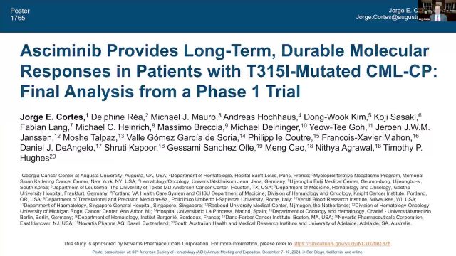 Asciminib Provides Long-Term, Durable Molecular Responses in Patients With T315I-Mutated CML-CP: Final Analysis From a Phase 1 Trial